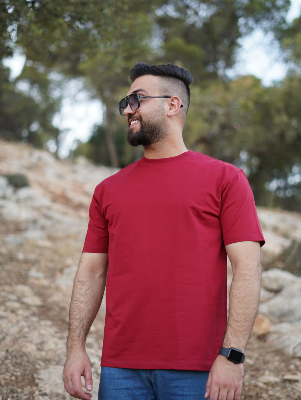 Basic Turkish Cotton T-Shirt in Burgundy